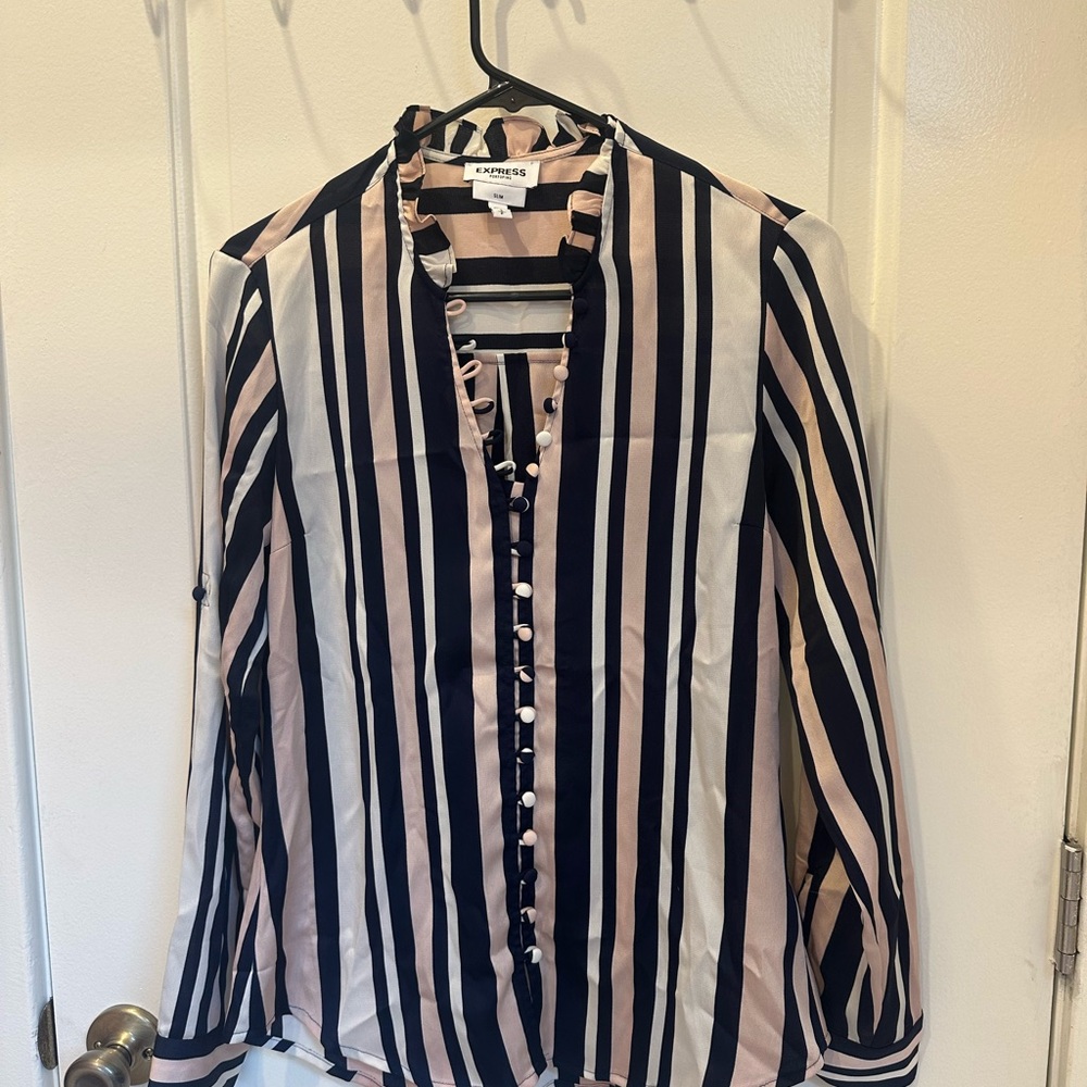 Express Navy, Pink, and White Striped Portofino Shirt